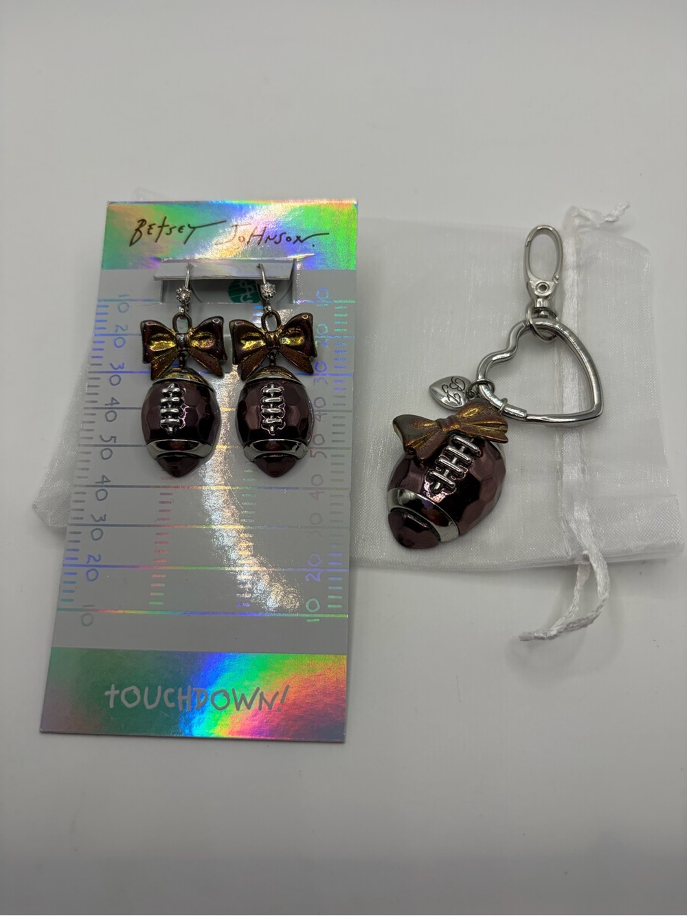Betsey Johnson Football Charm Keychain and Earrings Set